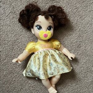 Disney Baby Belle Doll with Brown Curly Hair and Pink-Accent Pacifier